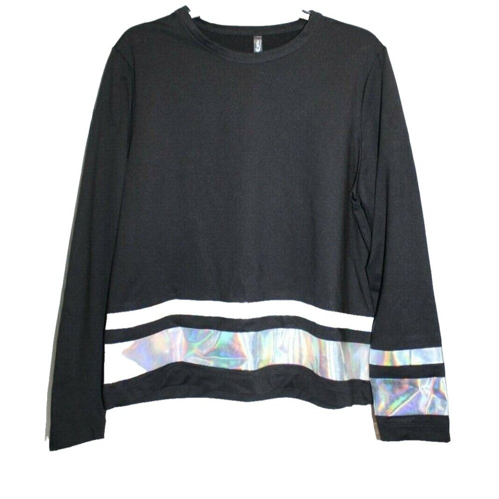 Womens MTA Sport Long Sleeve T-shirt Top Black Reflective Stripe Large L NWT NEW